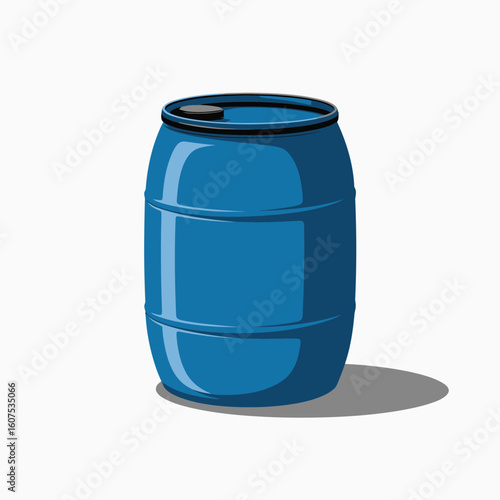 Blue plastic barrel with lid on white background