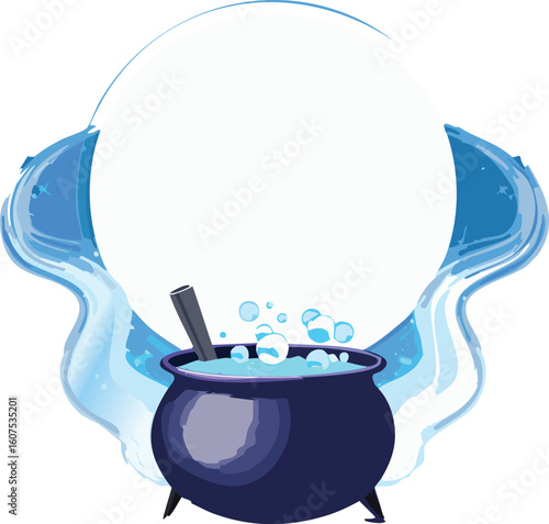 Crystal ball over a steaming cauldron, magic or fortune telling
