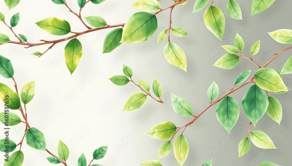 Obraz premium Watercolor green leaf and branch seamless pattern, perfect for summer textile, artistic, friendly
