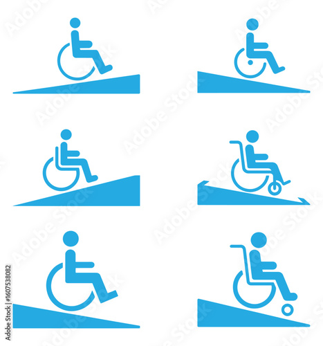 Wheelchair Ramp Signage Set in Blue Accessibility Symbols for Disabled Access and Inclusion