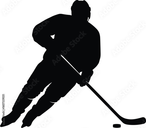 Dynamic Ice Hockey Player Silhouette: Action-Packed Winter Sport, Professional Athlete in Motion, Energetic Black Vector Illustration for Sports and Recreation Design

.