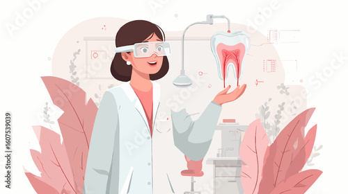 Vector Illustration of AR-Assisted Endodontic Surgery with Tooth Root Visualization