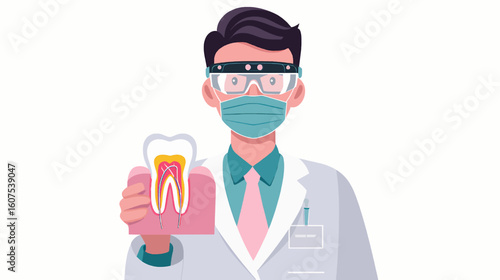 Vector Illustration of AR-Assisted Endodontic Surgery with Tooth Root Visualization