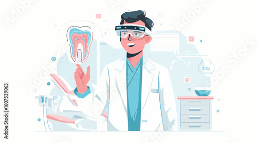 Vector Illustration of AR-Assisted Endodontic Surgery with Tooth Root Visualization