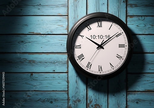 Wallpaper Mural Elegant wall clock against a rustic blue wooden backdrop, perfect for interior decor, home improvement, and timeless aesthetic. Torontodigital.ca