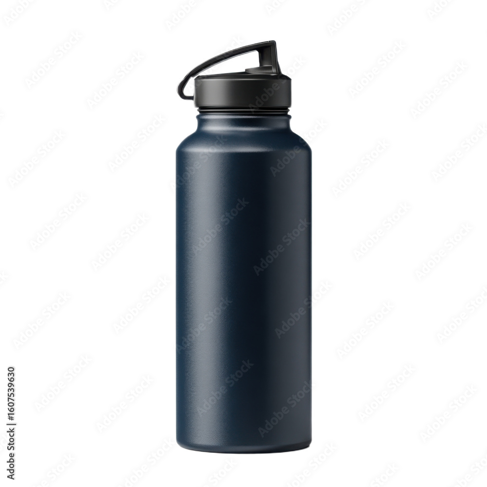 Large blue water bottle with a black cap Large blue water bottle with a black cap