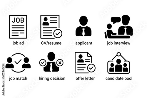 Black and White Icons Representing Steps in the Hiring Process