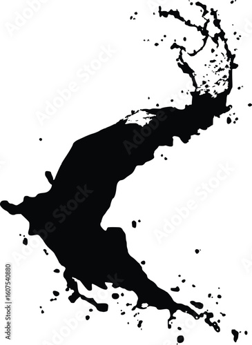 Dynamic Black Splash Abstract - Ink or Liquid Splatter Isolated on White - Grunge Texture Element