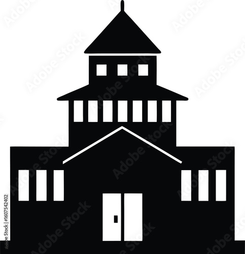 School building silhouette vector university black icon