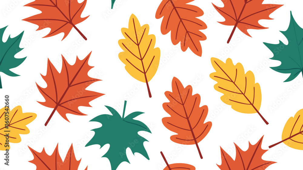 Obraz premium Colorful Autumn Leaves Seamless Pattern Design for Fall Season Decor and Backgrounds
