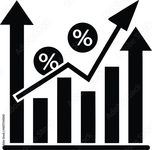 Business growth chart with percentage symbols silhouette isolated on transparent background