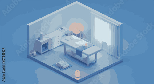 A serene spa room with a massage table.