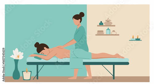 A woman enjoying a relaxing back massage in a spa environment.