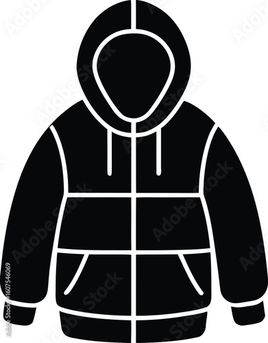 Black silhouette of a puffer jacket isolated on transparent background silhouette