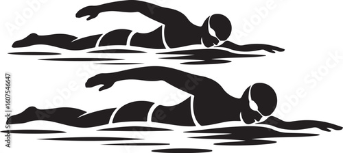 Two swimmers performing freestyle stroke in water swimming sport