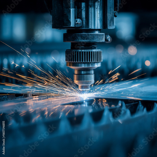 Metallurgy milling plasma cutting of metal CNC Laser engraving. Concept background modern industrial technology.