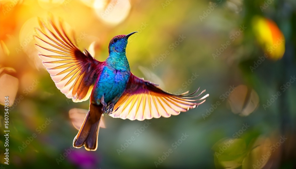 Fototapeta premium vibrant avian beauty in flight the colorful songbird s journey through nature and wildlife