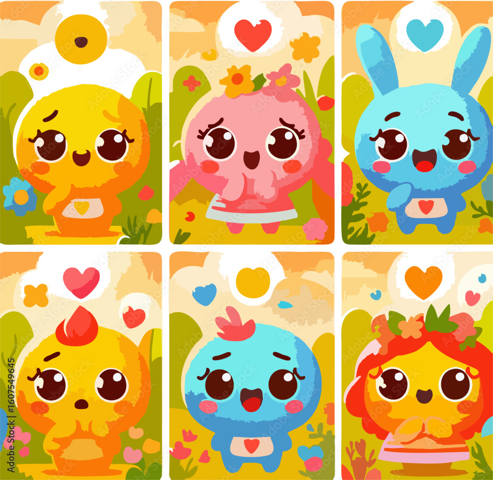Fototapeta premium Sweet Little Characters Showing Feelings 16
