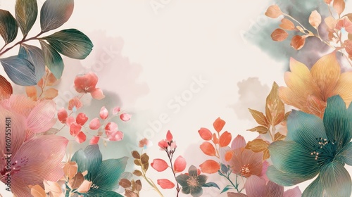 Flower watercolor art background vector. Wallpaper design with floral paint brush line art. leaves and flowers nature design for cover, wall art, invitation, fabric, poster, canvas print., no logos, 