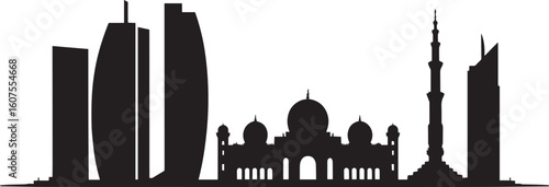 Abu Dhabi UAE Skyline Silhouette Vector Illustration with Cityscape Landmarks Design