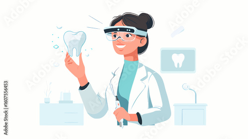 Vector Illustration of Female Dentist Using AR Glasses for Endodontic Root Canal Surgery