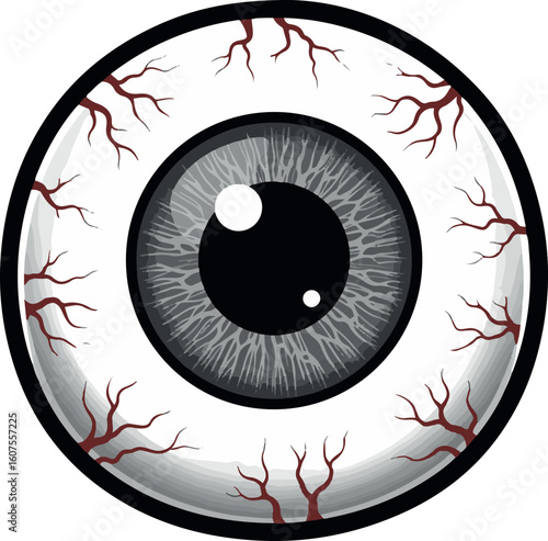 A Stylized Cartoon Eyeball with Veins for Halloween and Horror Designs, Perfect for Digital Art and Creepy Themes