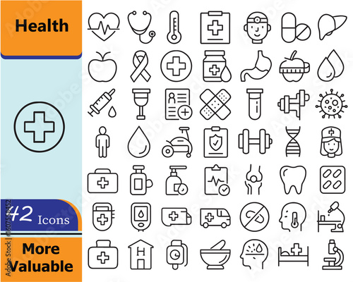 Health and Medical Icons Set.