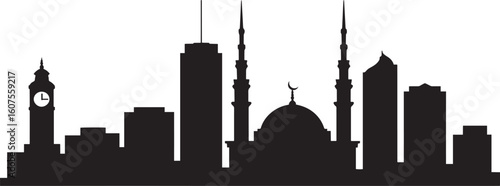 Photography Silhouette of Kuala Lumpur Skyline Malaysia Cityscape with Towers and Islamic Do