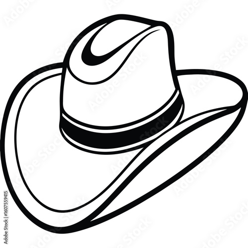 Outlined Cowboy Hat Illustration Classic Western Style Icon Depicted in Black and White