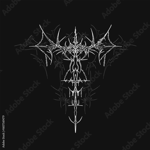 neo tribal symmetrical shapes, cyber gothic ornamental, cyber sigilism cross intricate patterns vector design for tattoo flash, streetwear t-shirt print apparel