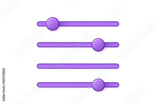 Purple slider bars with rounded controllers on transparent background
