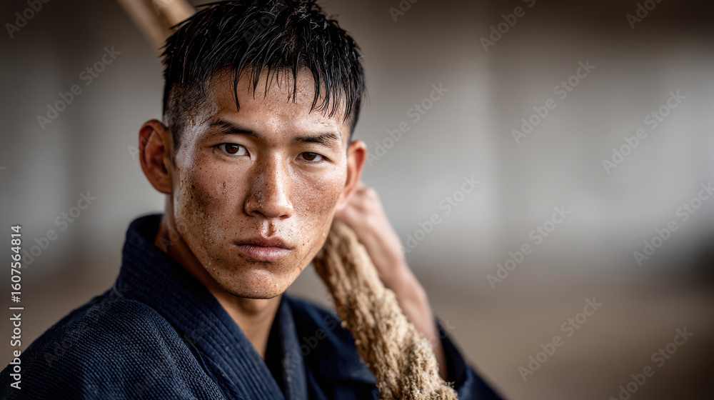 Fototapeta premium dynamic portrait of kendo fighter exuding determination and strength in their expression