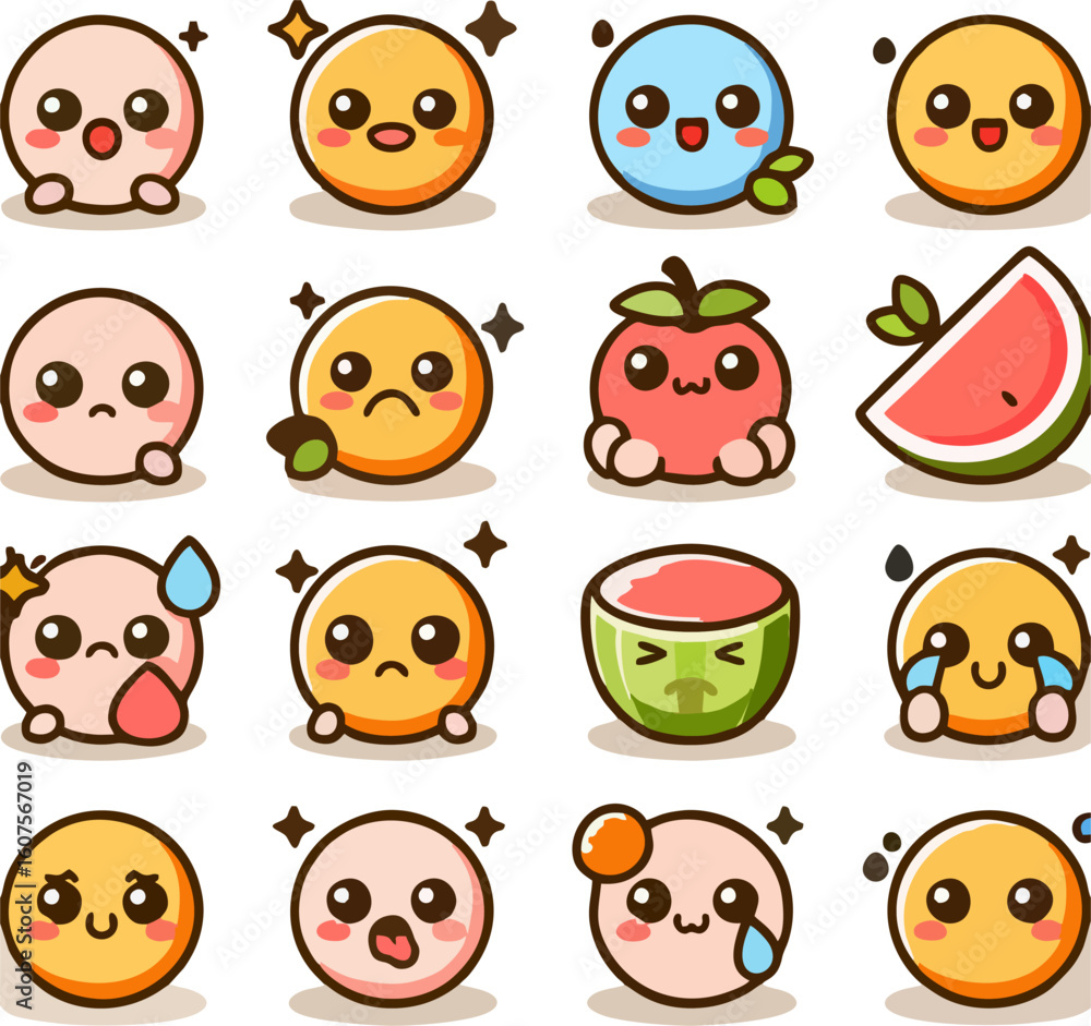 Fototapeta premium Minimalist Cute Emotion Face Vector Set 29