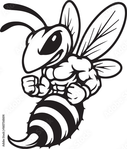 Muscular hornet, strong and fierce, symbolizing power and intensity.
