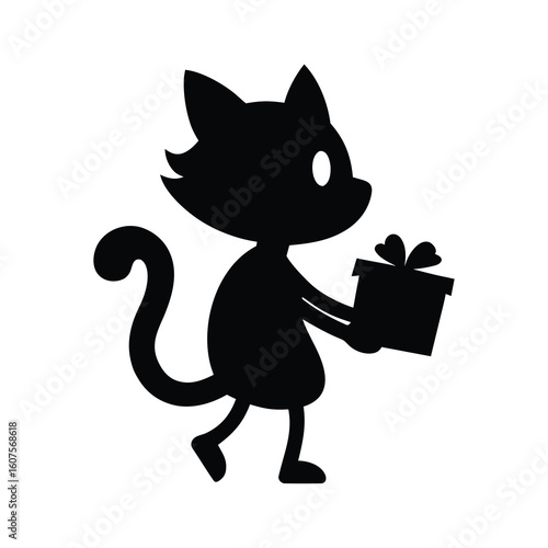 black cat with gift box