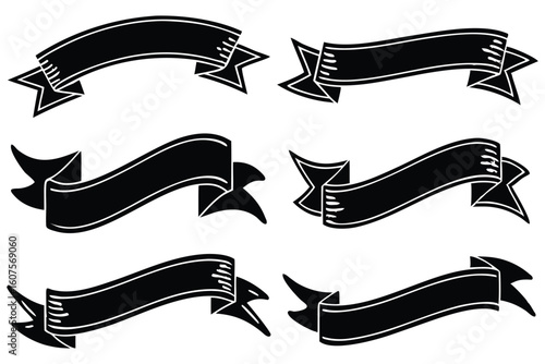 Vintage Black Ribbon Banner Set | Hand-Drawn Vector Scroll Banners (EPS, Editable)