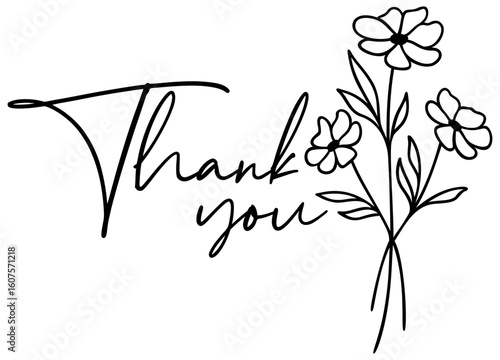 Floral Thank You | Thanks Greeting With Flowers | Botanical Vector Graphic