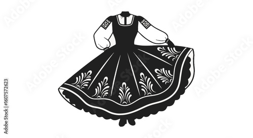 Traditional Mexican-Style Folkloric Dress Illustration for Cultural Festivities, National Day Celebrations, and Heritage Events