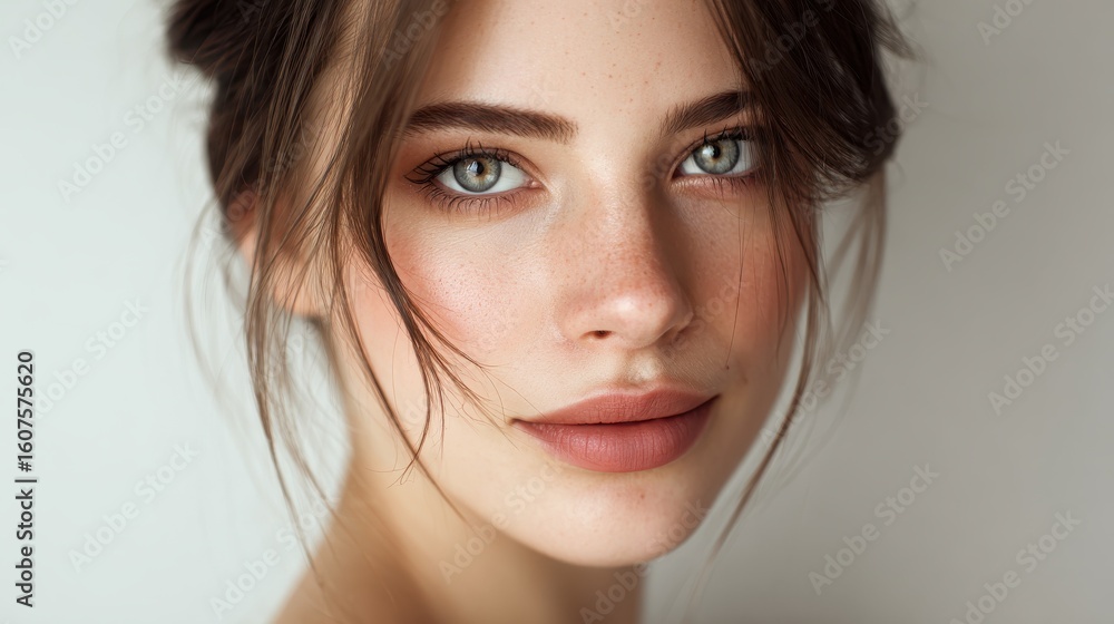 Naklejka premium portrait woman beauty beautiful female young face model skin fashion girl hair white healthy eye care clean adult studio attractive cosmetic pretty hygiene caucasian make-up natural