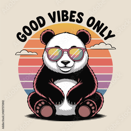 Retro Vintage Panda Sunglasses Good Vibes Sunset