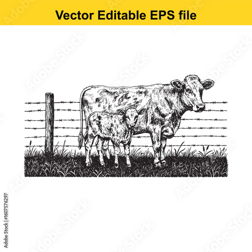 Dairy cow and calf, cow and calf, milk cow, angus cow