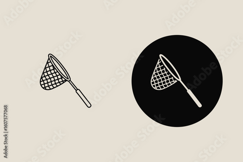 Simple line drawing of a butterfly net in two styles
