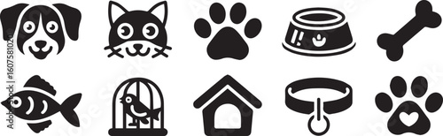 Dog cat fish bird bone bowl collar paw print house vector bundle collection set pack template elements icons clipart illustration editable flat minimal modern banner poster png eps png, poster isolate