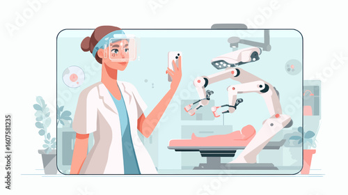 Vector Illustration of Female Surgeon Using AR to Guide Robotic Surgery