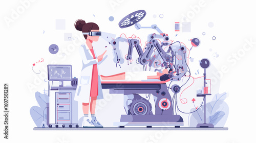 Vector Illustration of Female Surgeon Using AR to Guide Robotic Surgery