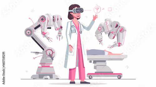 Vector Illustration of Female Surgeon Using AR to Guide Robotic Surgery