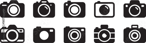 Various camera icons featuring lenses and flashes photography capture vector bundle collection set pack template elements icons clipart illustration editable flat minimal modern banner poster png eps 