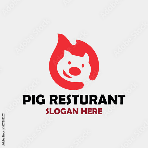 pig pork restaurant logo design vector