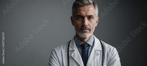 Portrait of doctor at a grey wall