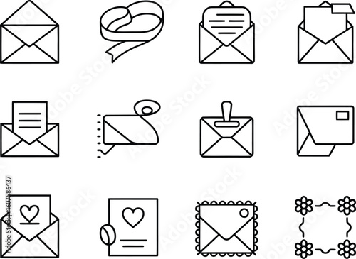 Collection of hand drawn envelope and mail icons for communication and correspondence